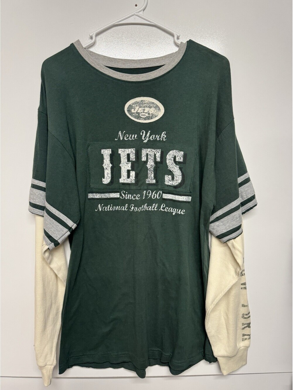 New York Jets Youth XL 18/20 Long Sleeve Shirt NFL Team Apparel NWT Layered Look